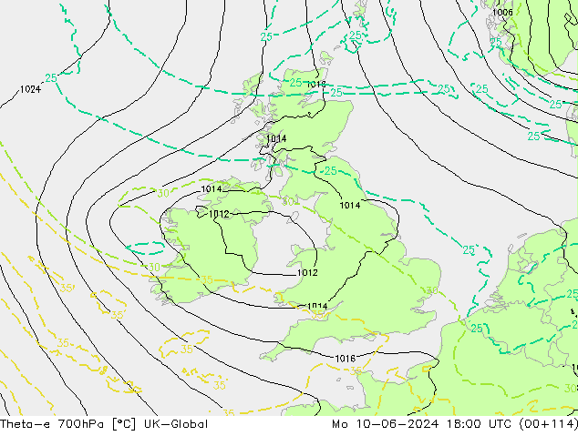 Theta-e 700hPa UK-Global  10.06.2024 18 UTC