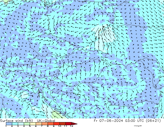 Surface wind (bft) UK-Global Fr 07.06.2024 03 UTC