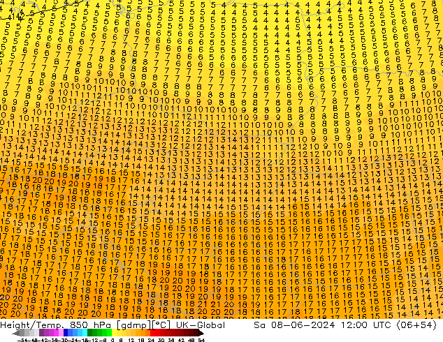 Height/Temp. 850 hPa UK-Global Sa 08.06.2024 12 UTC