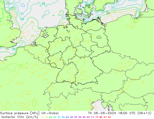 Isotachs (kph) UK-Global jeu 06.06.2024 18 UTC