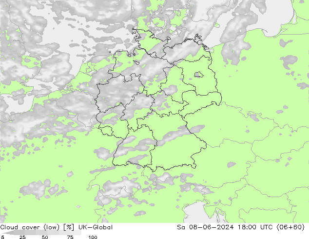 Bewolking (Laag) UK-Global za 08.06.2024 18 UTC