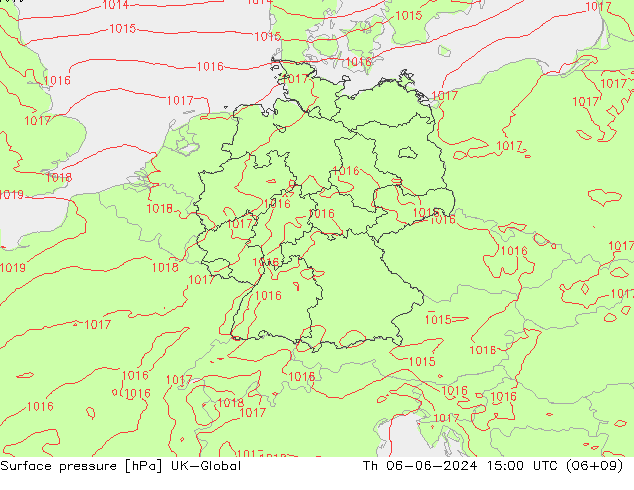 Surface pressure UK-Global Th 06.06.2024 15 UTC