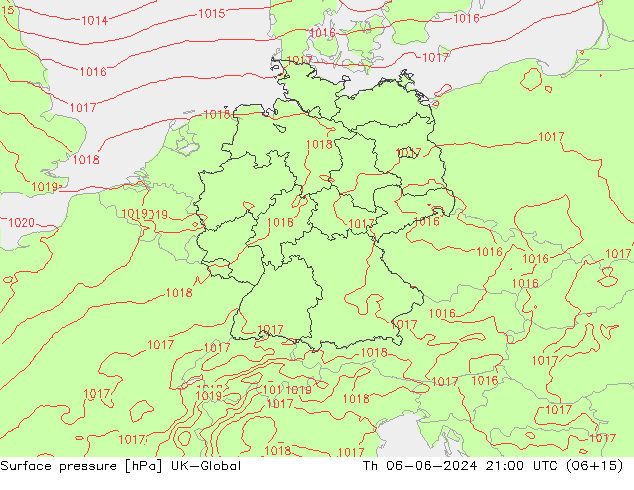 Surface pressure UK-Global Th 06.06.2024 21 UTC