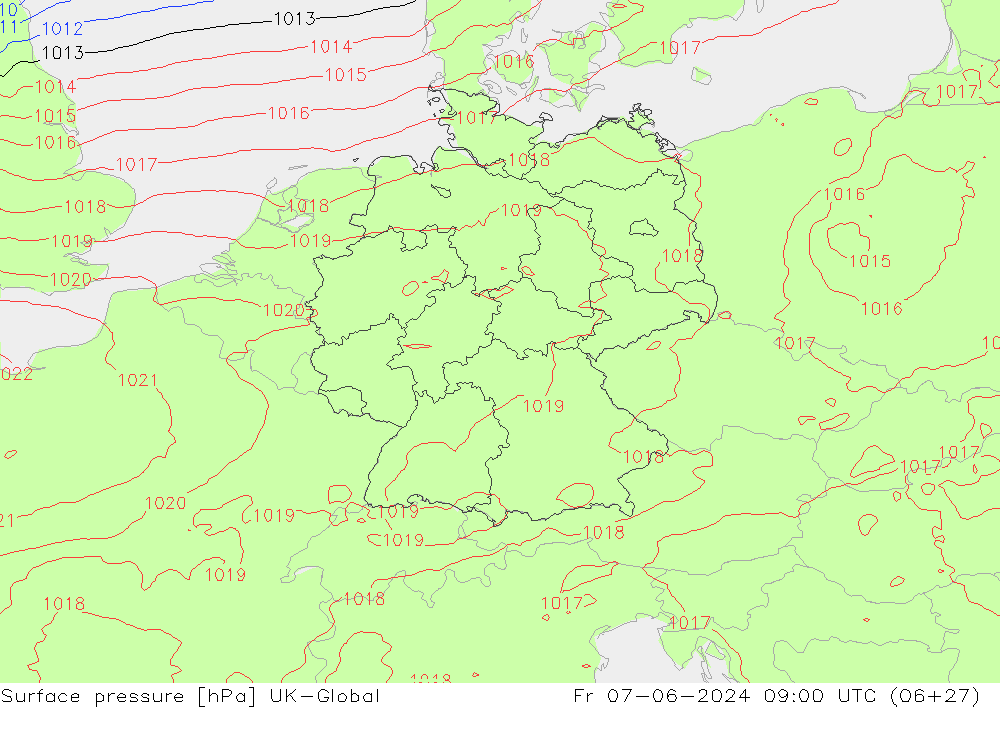 pression de l'air UK-Global ven 07.06.2024 09 UTC