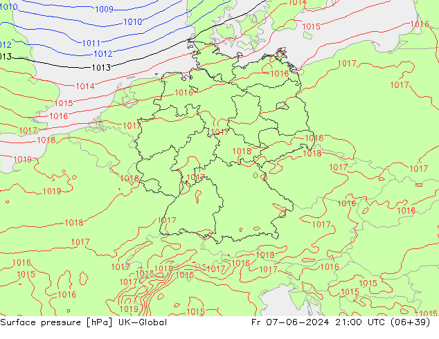 Presión superficial UK-Global vie 07.06.2024 21 UTC