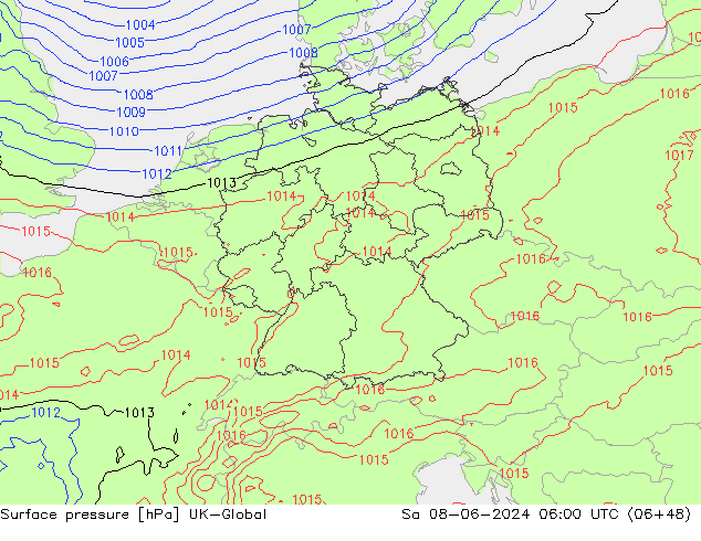 Presión superficial UK-Global sáb 08.06.2024 06 UTC