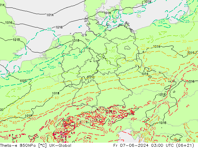 Theta-e 850hPa UK-Global Cu 07.06.2024 03 UTC