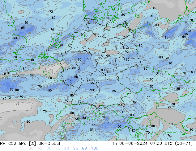 RH 850 hPa UK-Global gio 06.06.2024 07 UTC