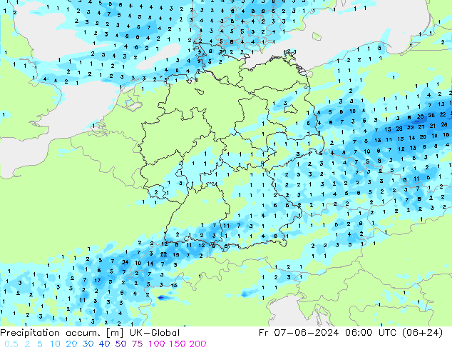 Precipitation accum. UK-Global Sex 07.06.2024 06 UTC