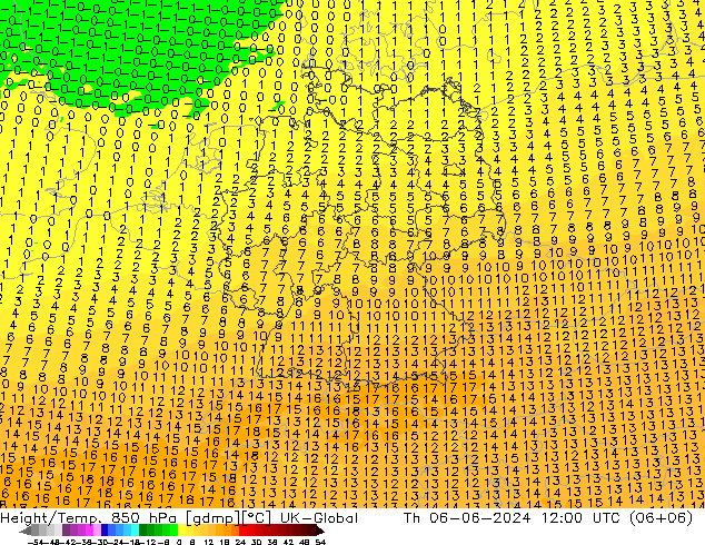 Height/Temp. 850 hPa UK-Global Do 06.06.2024 12 UTC