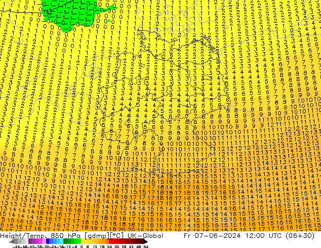 Height/Temp. 850 hPa UK-Global pt. 07.06.2024 12 UTC