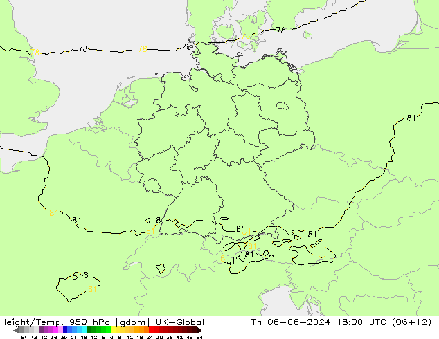 Height/Temp. 950 hPa UK-Global Do 06.06.2024 18 UTC