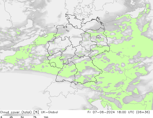 Nubes (total) UK-Global vie 07.06.2024 18 UTC