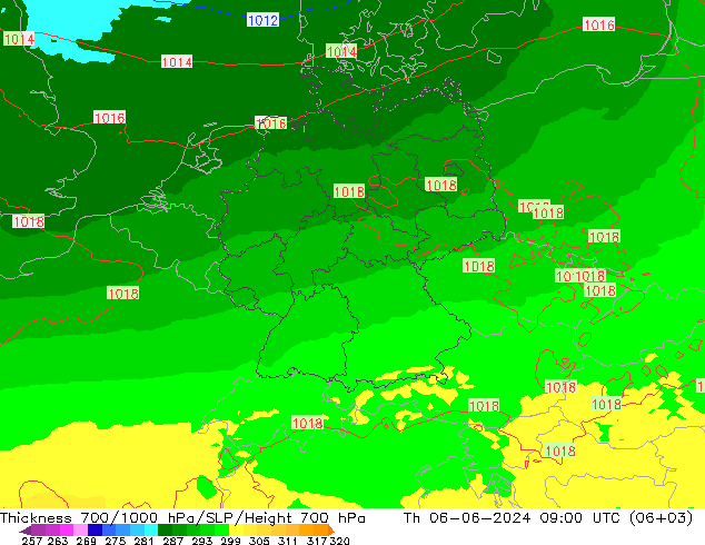 Thck 700-1000 hPa UK-Global Th 06.06.2024 09 UTC