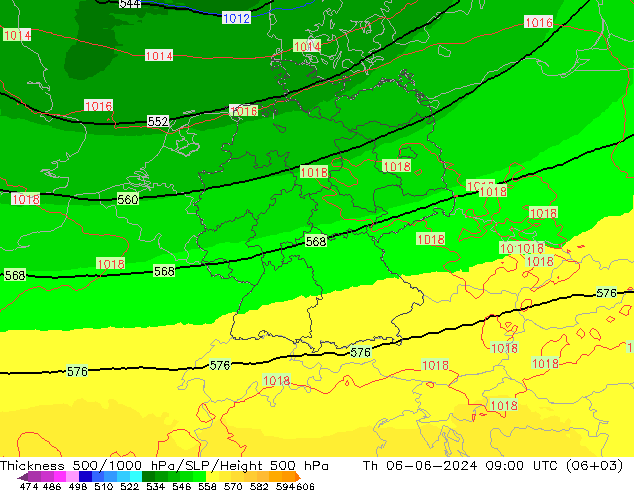 Thck 500-1000гПа UK-Global чт 06.06.2024 09 UTC