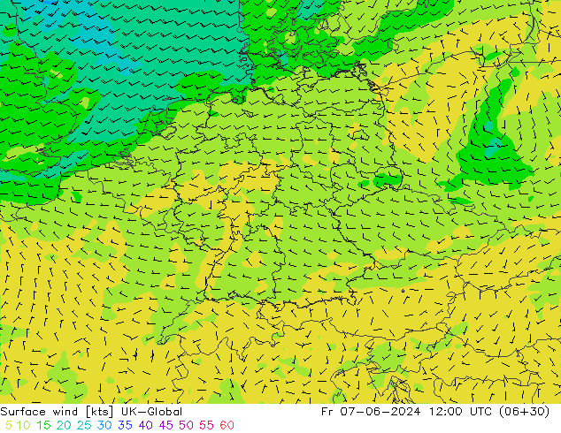 Wind 10 m UK-Global vr 07.06.2024 12 UTC