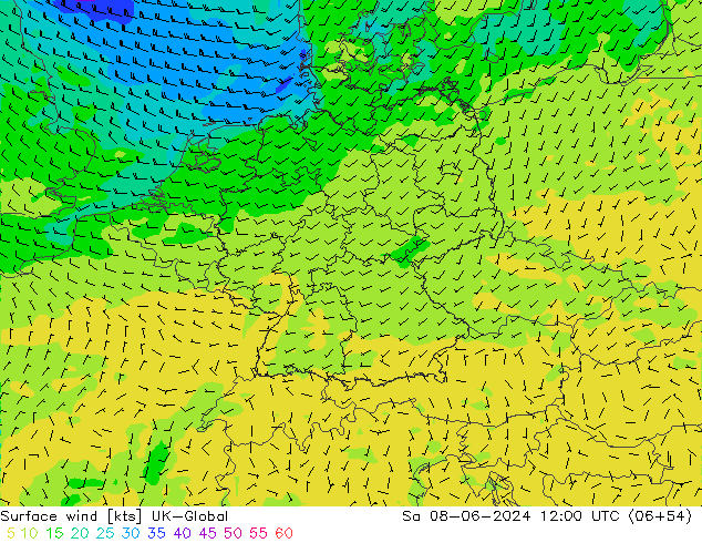 Surface wind UK-Global Sa 08.06.2024 12 UTC