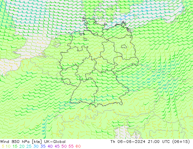 Rüzgar 850 hPa UK-Global Per 06.06.2024 21 UTC