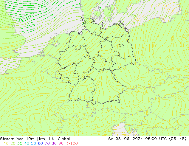 Streamlines 10m UK-Global So 08.06.2024 06 UTC