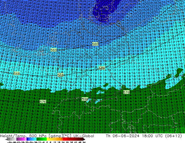 Hoogte/Temp. 500 hPa UK-Global do 06.06.2024 18 UTC