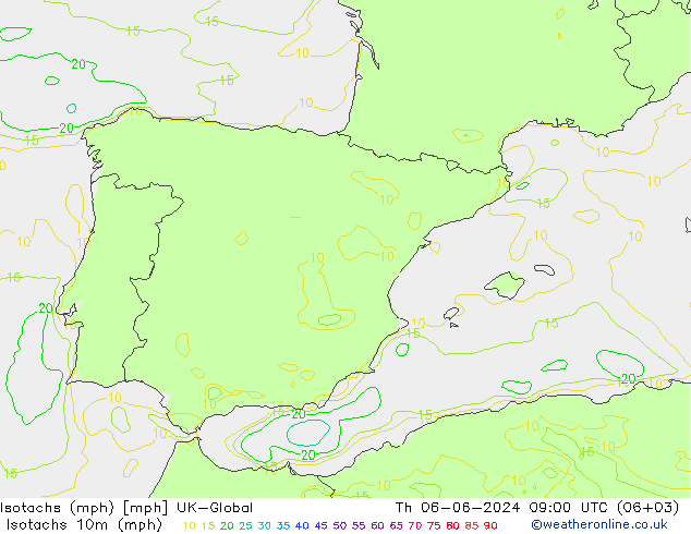 Isotachs (mph) UK-Global Th 06.06.2024 09 UTC