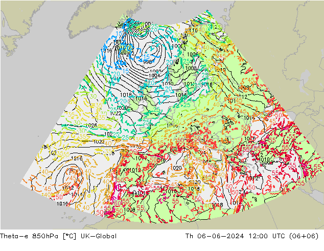 Theta-e 850hPa UK-Global Th 06.06.2024 12 UTC