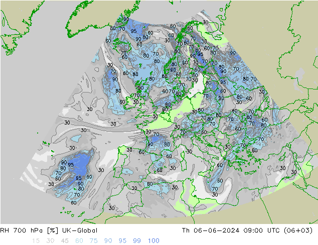 RH 700 hPa UK-Global Do 06.06.2024 09 UTC