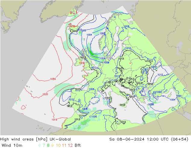 High wind areas UK-Global sáb 08.06.2024 12 UTC