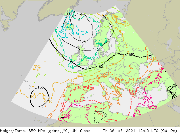 Height/Temp. 850 hPa UK-Global Do 06.06.2024 12 UTC