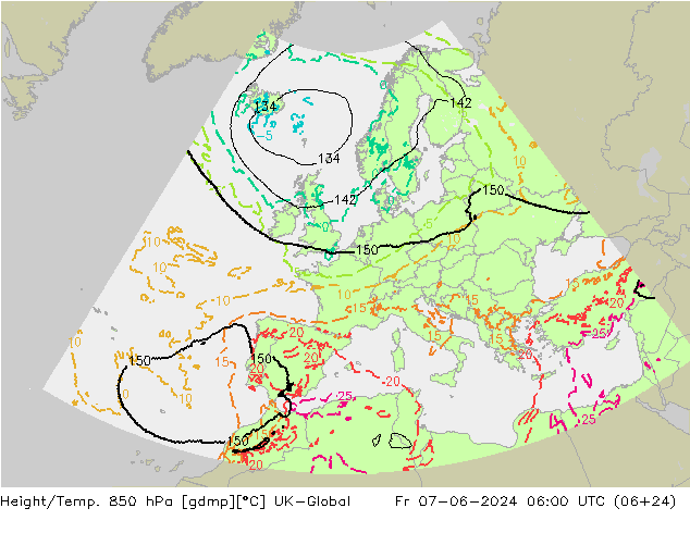 Height/Temp. 850 hPa UK-Global Fr 07.06.2024 06 UTC
