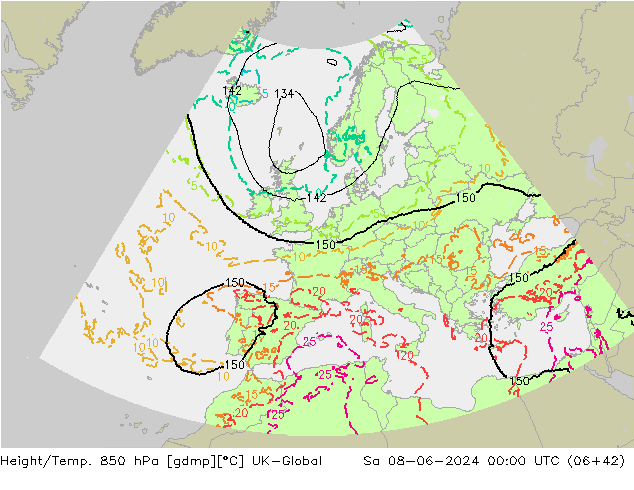 Height/Temp. 850 hPa UK-Global Sa 08.06.2024 00 UTC