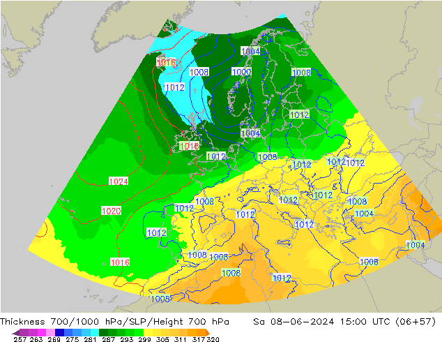 Thck 700-1000 hPa UK-Global  08.06.2024 15 UTC