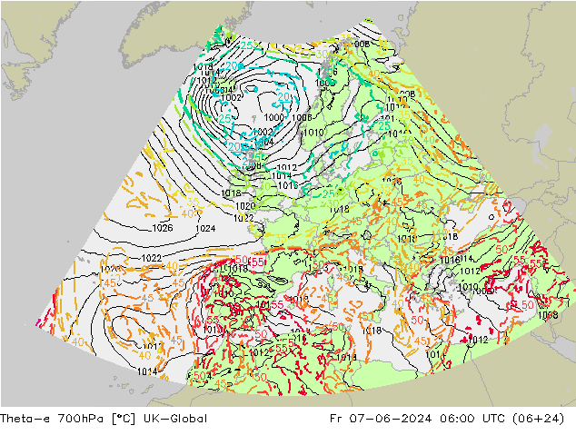 Theta-e 700hPa UK-Global vr 07.06.2024 06 UTC