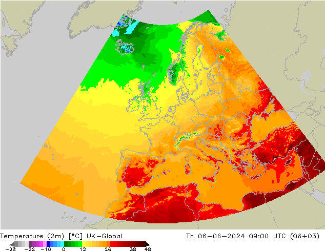 Sıcaklık Haritası (2m) UK-Global Per 06.06.2024 09 UTC
