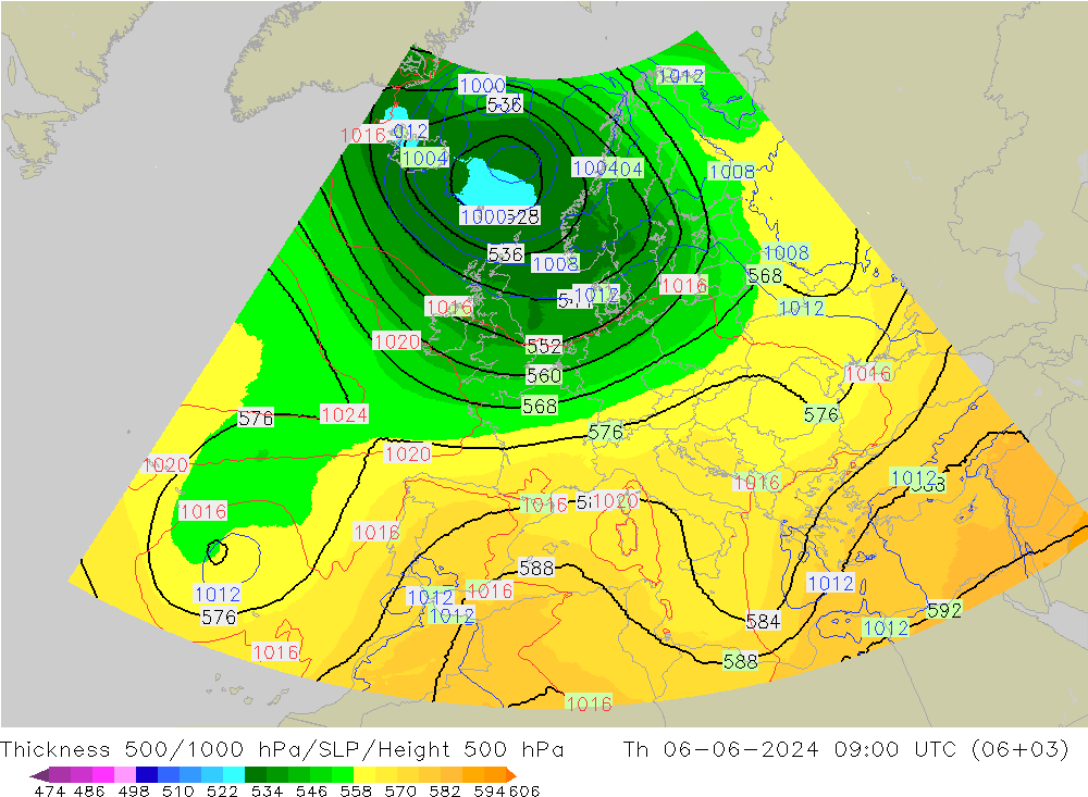 Thck 500-1000hPa UK-Global Qui 06.06.2024 09 UTC