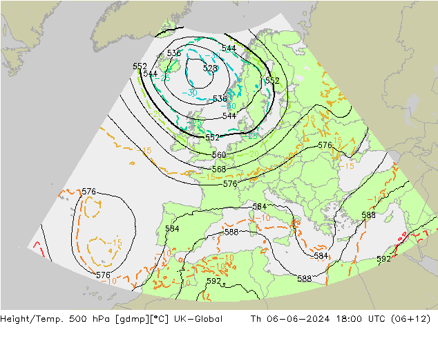 Height/Temp. 500 hPa UK-Global Čt 06.06.2024 18 UTC