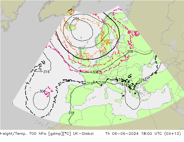 Yükseklik/Sıc. 700 hPa UK-Global Per 06.06.2024 18 UTC