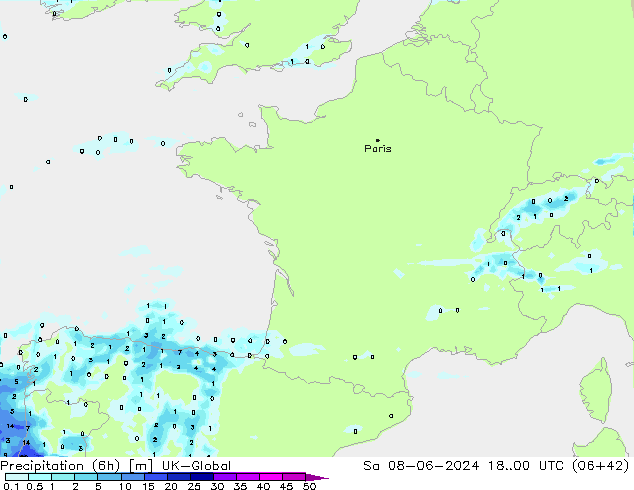 Yağış (6h) UK-Global Cts 08.06.2024 00 UTC