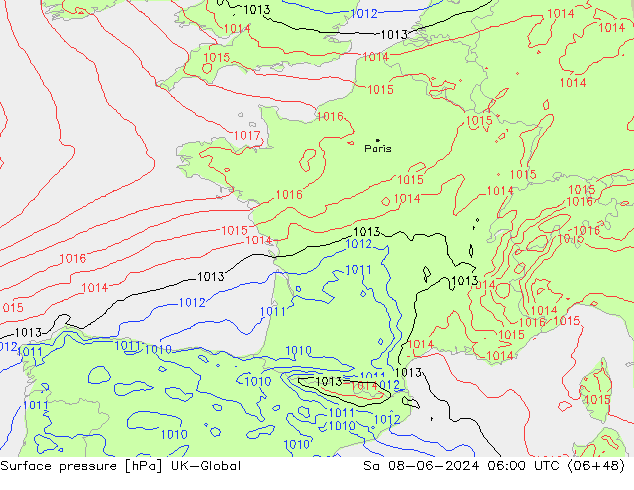 Surface pressure UK-Global Sa 08.06.2024 06 UTC