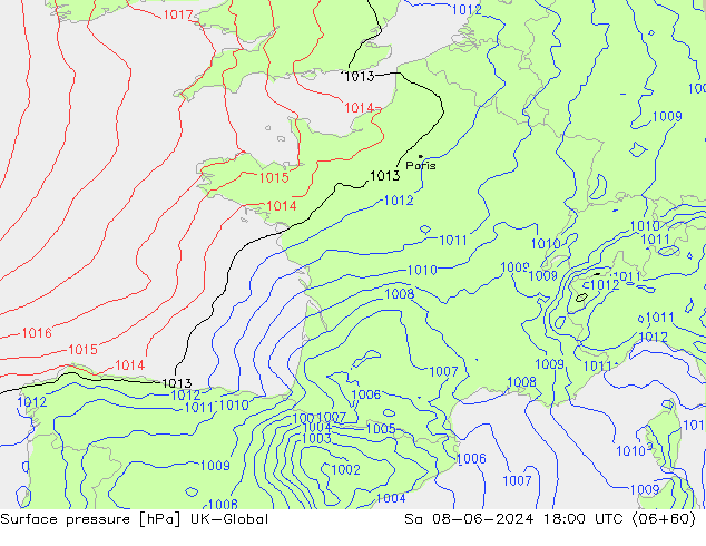 Surface pressure UK-Global Sa 08.06.2024 18 UTC