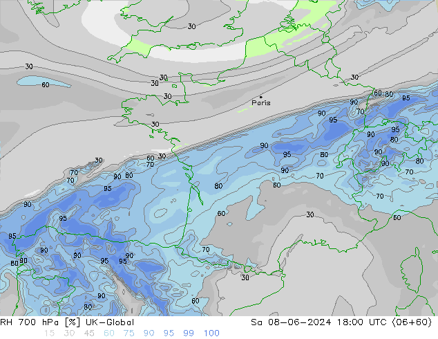 RH 700 hPa UK-Global  08.06.2024 18 UTC