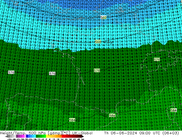 Height/Temp. 500 hPa UK-Global  06.06.2024 09 UTC