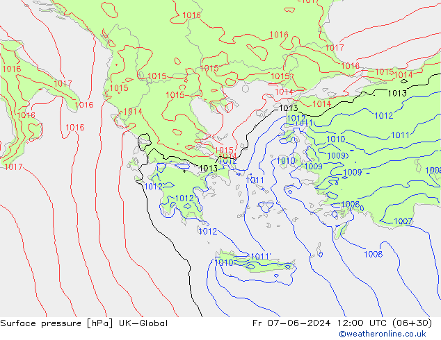 приземное давление UK-Global пт 07.06.2024 12 UTC