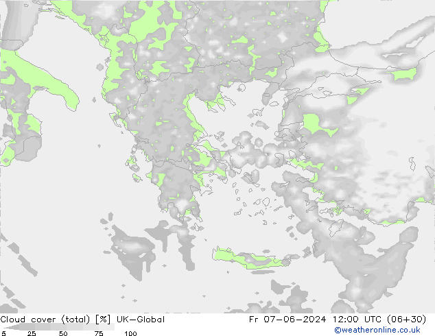 Cloud cover (total) UK-Global Fr 07.06.2024 12 UTC