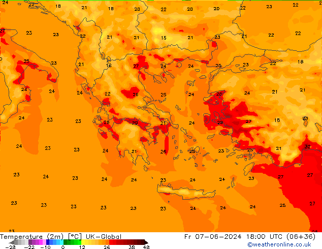 Temperatura (2m) UK-Global ven 07.06.2024 18 UTC