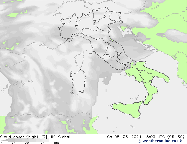 Cloud cover (high) UK-Global Sa 08.06.2024 18 UTC