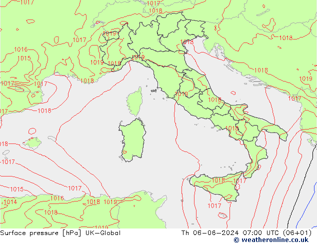 Surface pressure UK-Global Th 06.06.2024 07 UTC