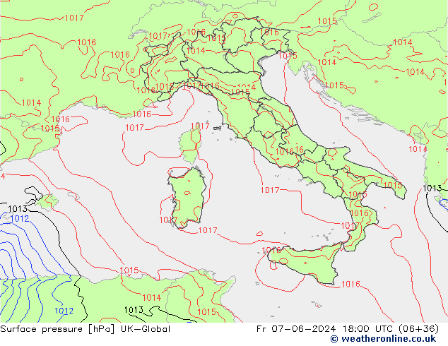 Atmosférický tlak UK-Global Pá 07.06.2024 18 UTC