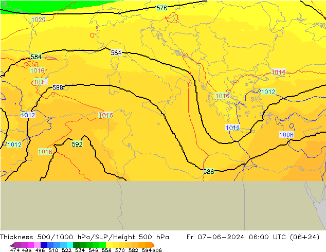 Thck 500-1000гПа UK-Global пт 07.06.2024 06 UTC