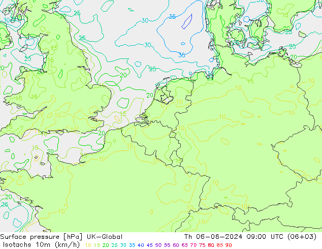 Eşrüzgar Hızları (km/sa) UK-Global Per 06.06.2024 09 UTC